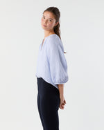 Load image into Gallery viewer, Victoria Blouse in Sky/White Small Bengal Stripe Linen
