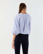 Load image into Gallery viewer, Victoria Blouse in Sky/White Small Bengal Stripe Linen
