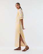 Load image into Gallery viewer, Mandarin Talitha Shirtdress in Gold/Ivory Balanced Stripe Poplin
