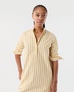 Load image into Gallery viewer, Mandarin Talitha Shirtdress in Gold/Ivory Balanced Stripe Poplin
