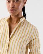 Load image into Gallery viewer, Mandarin Talitha Shirtdress in Gold/Ivory Balanced Stripe Poplin
