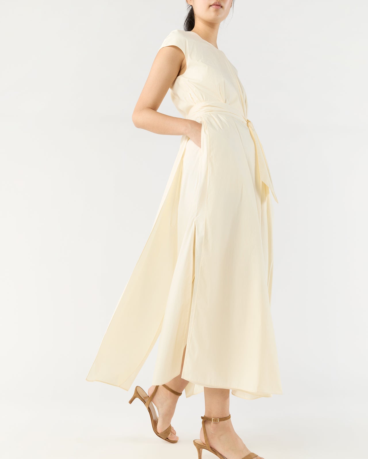 Scarlett Dress in Natural Paperweight Stretch Poplin