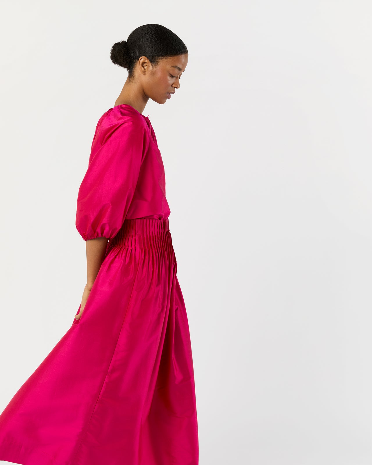 Savannah Top in Fuchsia Washed Silk Shantung