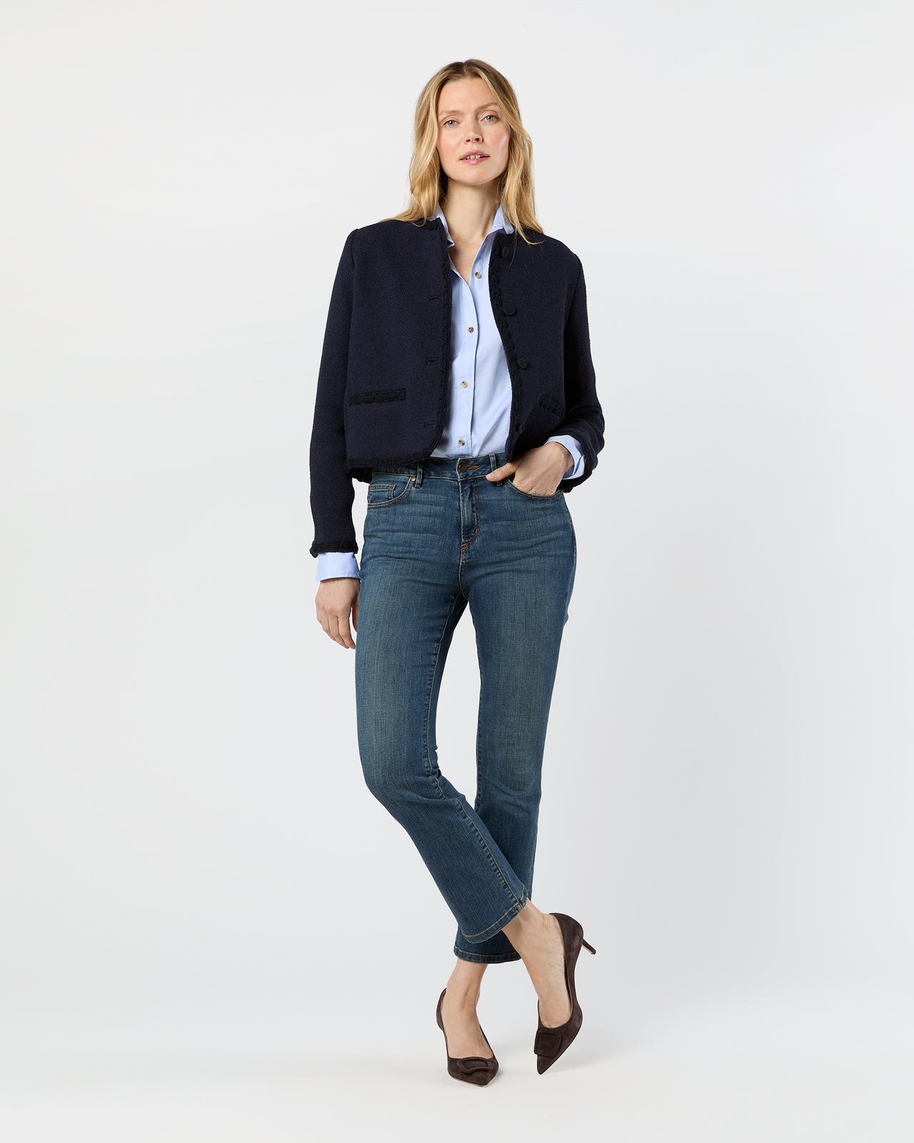 Megan Cardigan Jacket in Navy Bouclé Tweed