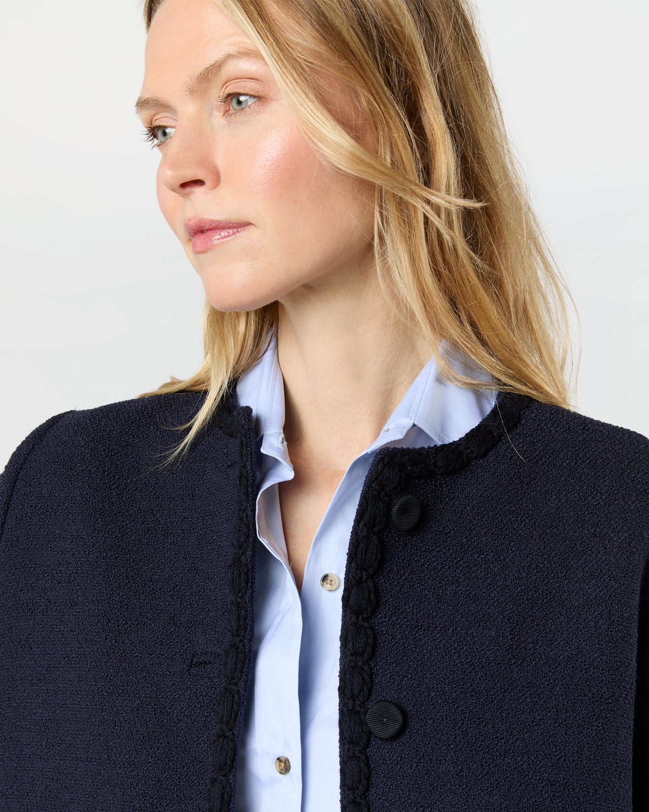 Megan Cardigan Jacket in Navy Bouclé Tweed