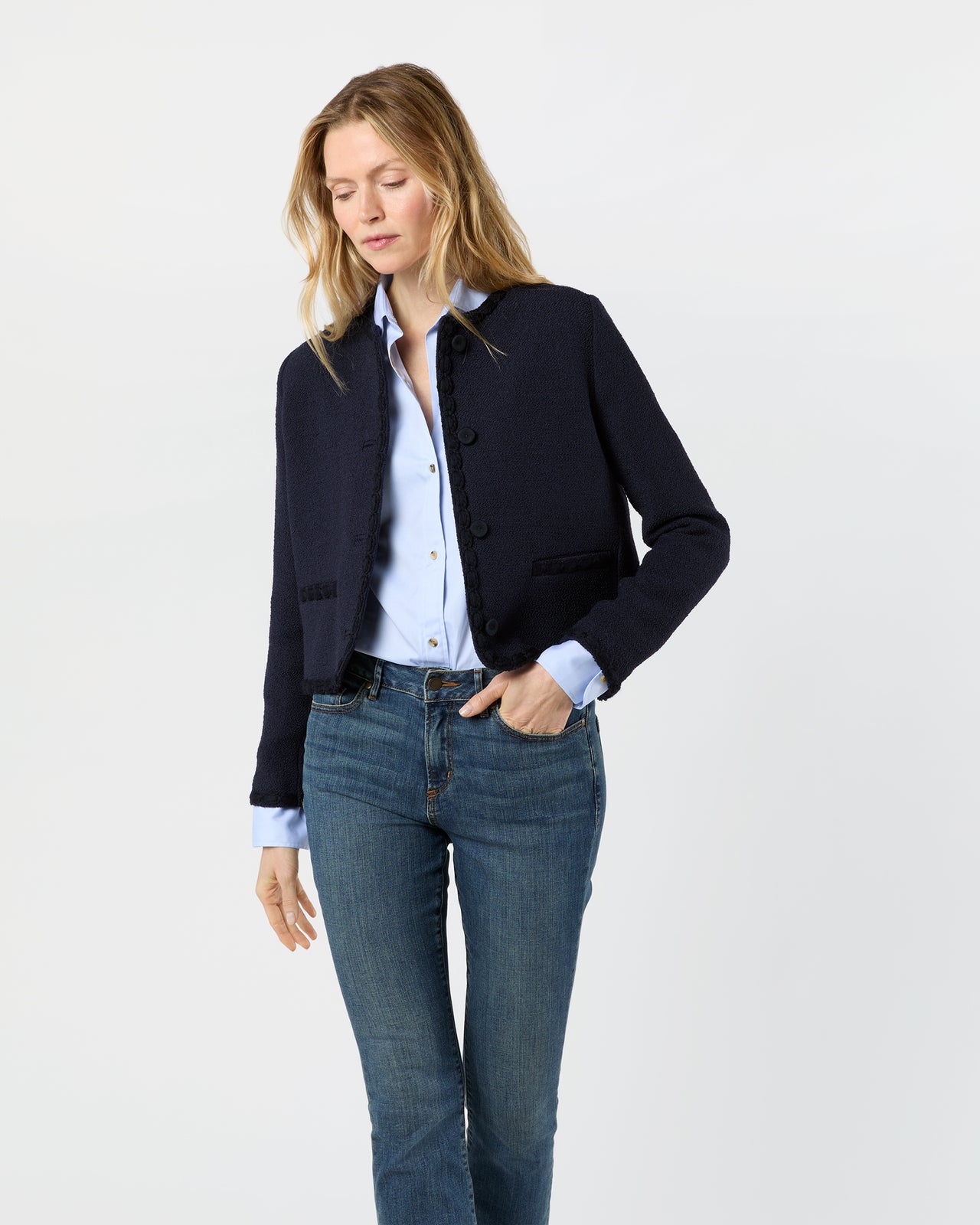 Megan Cardigan Jacket in Navy Bouclé Tweed