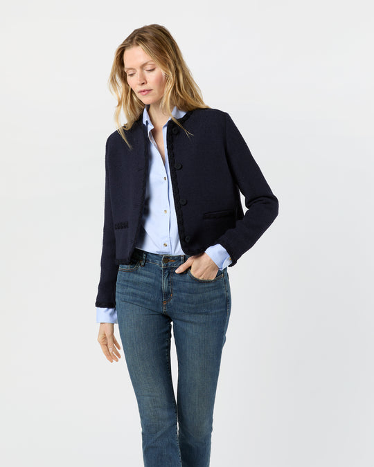 Megan Cardigan Jacket in Navy Bouclé Tweed