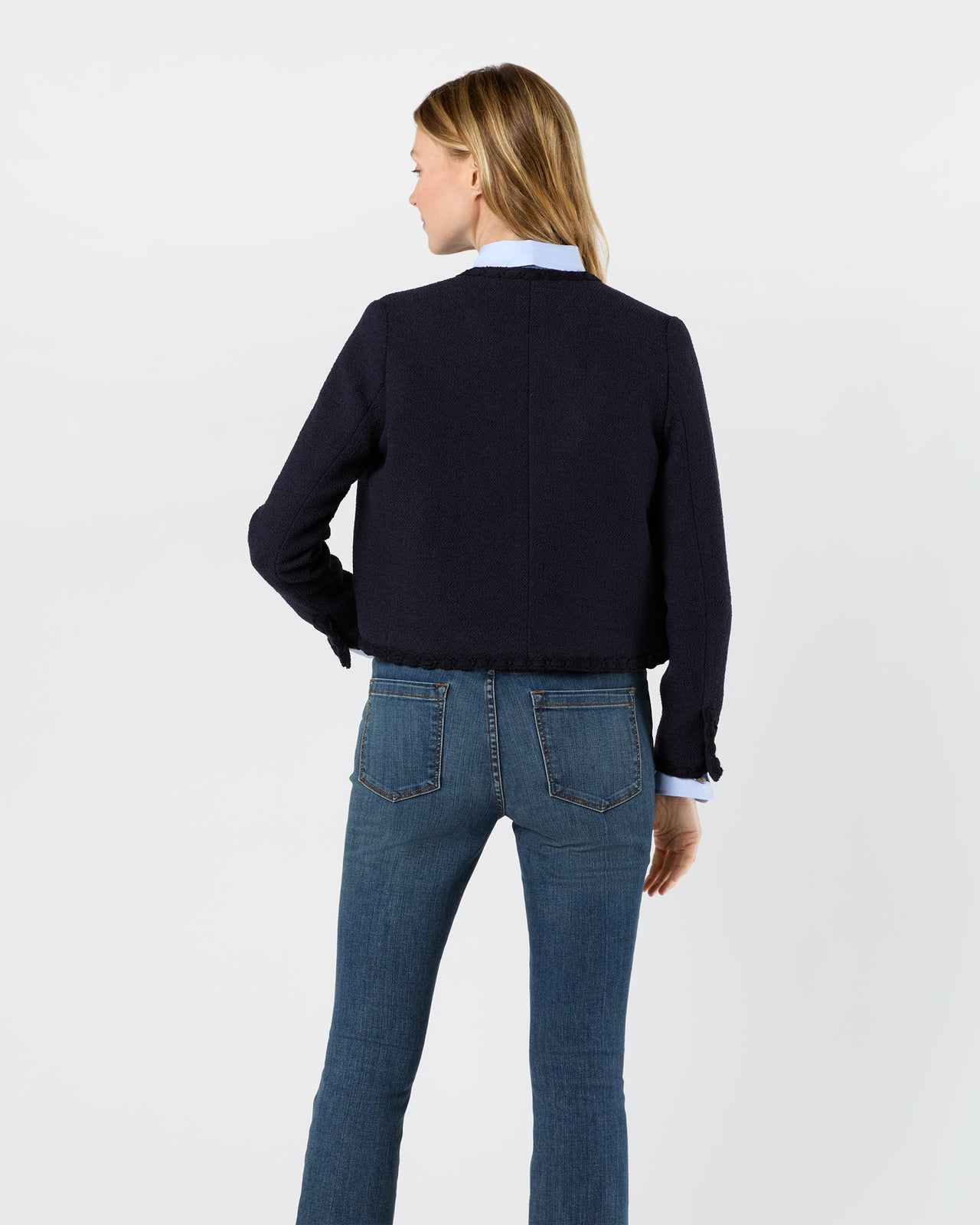 Megan Cardigan Jacket in Navy Bouclé Tweed