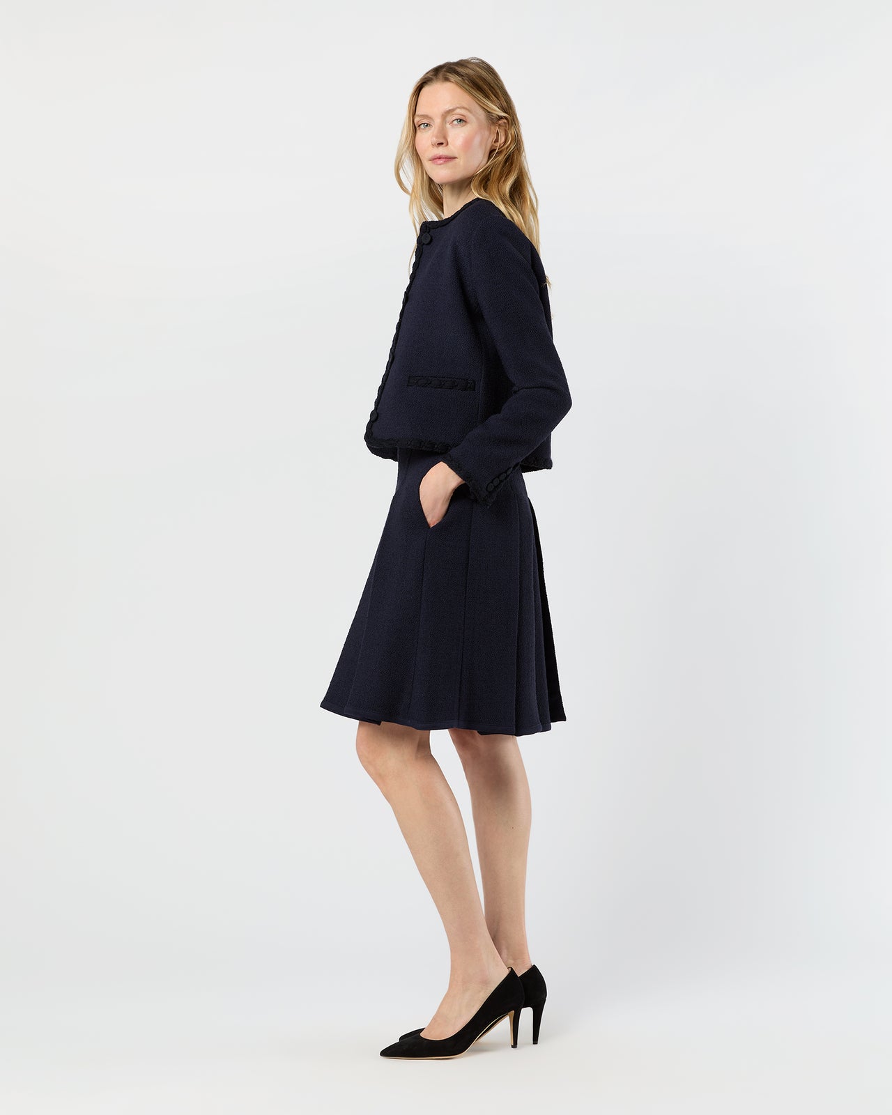 Megan Cardigan Jacket in Navy Bouclé Tweed