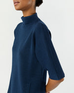 Load image into Gallery viewer, Rowan Short-Sleeved Funnel-Neck Dress in Heather Navy Extra Fine Merino Wool
