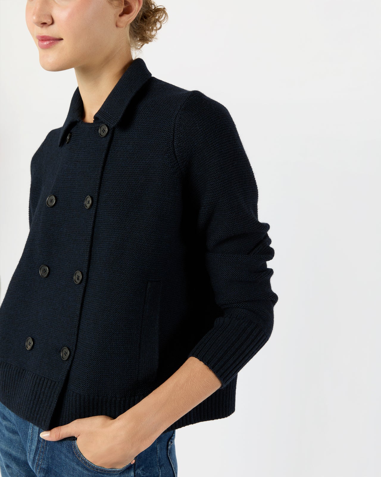 Victorine Sweater in Navy Extra Fine Merino Wool