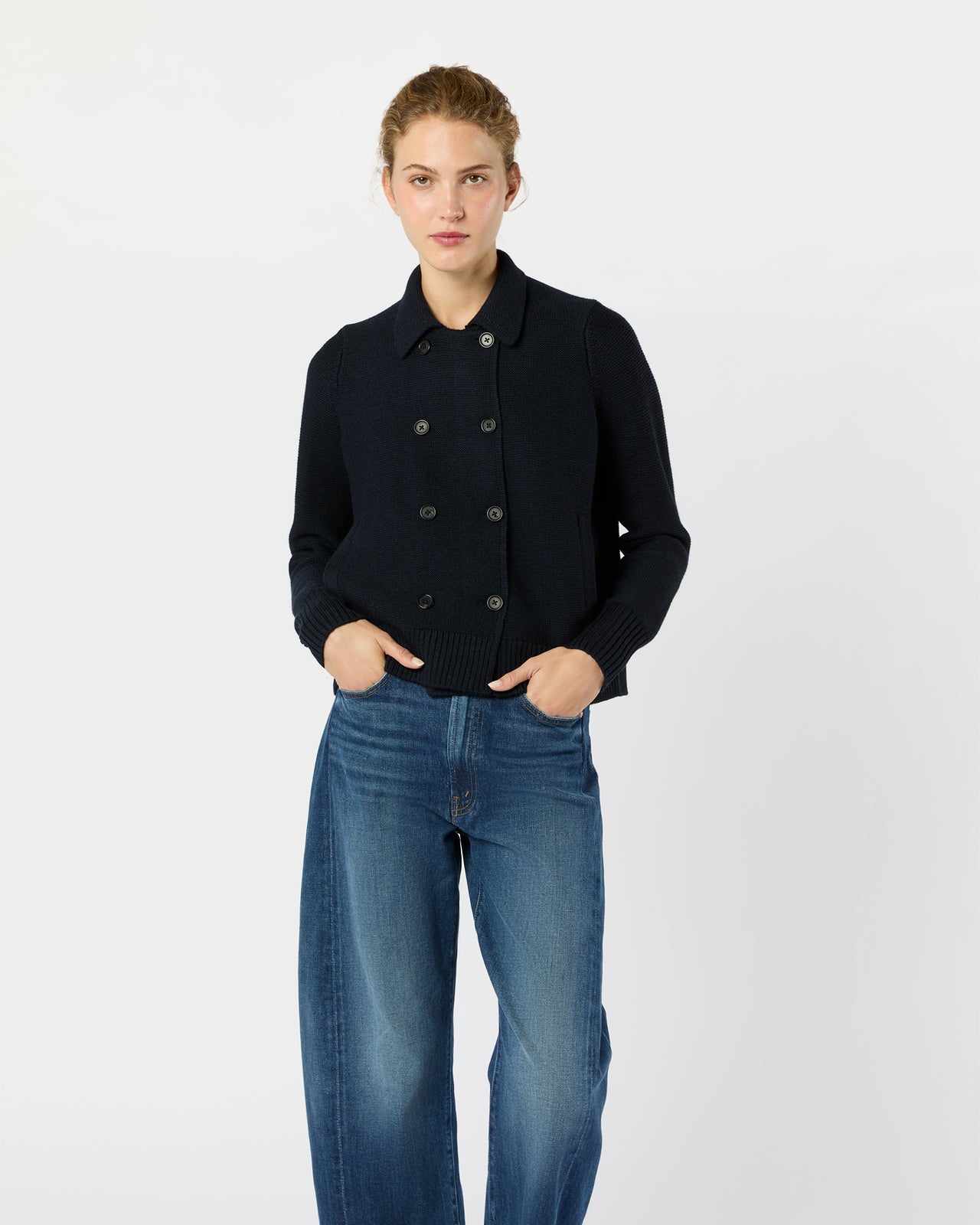 Victorine Sweater in Navy Extra Fine Merino Wool