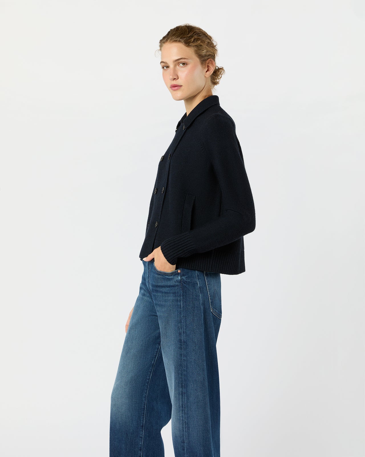 Victorine Sweater in Navy Extra Fine Merino Wool