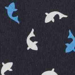Silk Print Tie in Navy/Blue Shark