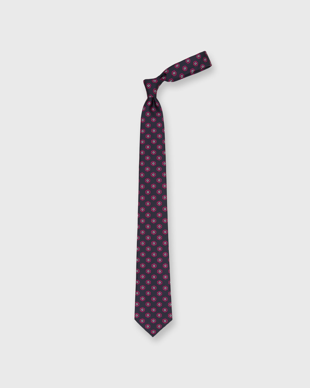 Linen Print Tie in Navy/Berry Geo