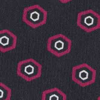 Linen Print Tie in Navy/Berry Geo