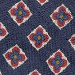 Linen Print Tie in Air Force/Salmon Medallion