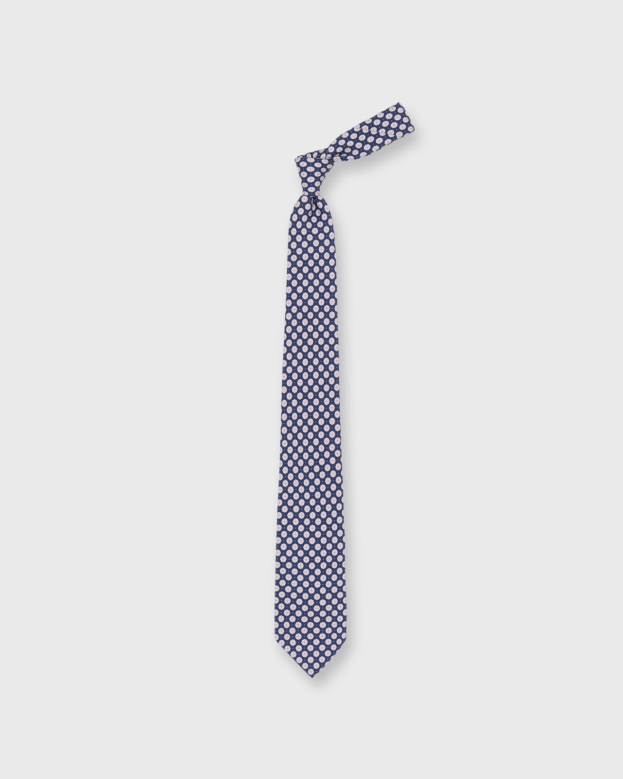 Silk Print Tie in Navy/Lilac Flower