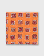 Load image into Gallery viewer, Linen Print Pocket Square in Orange/Red Medallion
