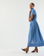 Load image into Gallery viewer, Short-Sleeved Classic Shirtwaist Maxi Dress in Atlantic Blue Sahara Linen
