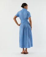 Load image into Gallery viewer, Short-Sleeved Classic Shirtwaist Maxi Dress in Atlantic Blue Sahara Linen
