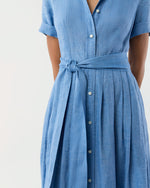 Load image into Gallery viewer, Short-Sleeved Classic Shirtwaist Maxi Dress in Atlantic Blue Sahara Linen
