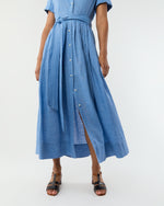 Load image into Gallery viewer, Short-Sleeved Classic Shirtwaist Maxi Dress in Atlantic Blue Sahara Linen
