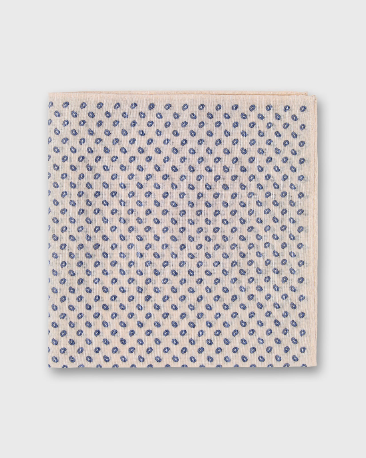 Hand-Rolled Cotolino Print Pocket Square in Bone/Navy Mini Paisley