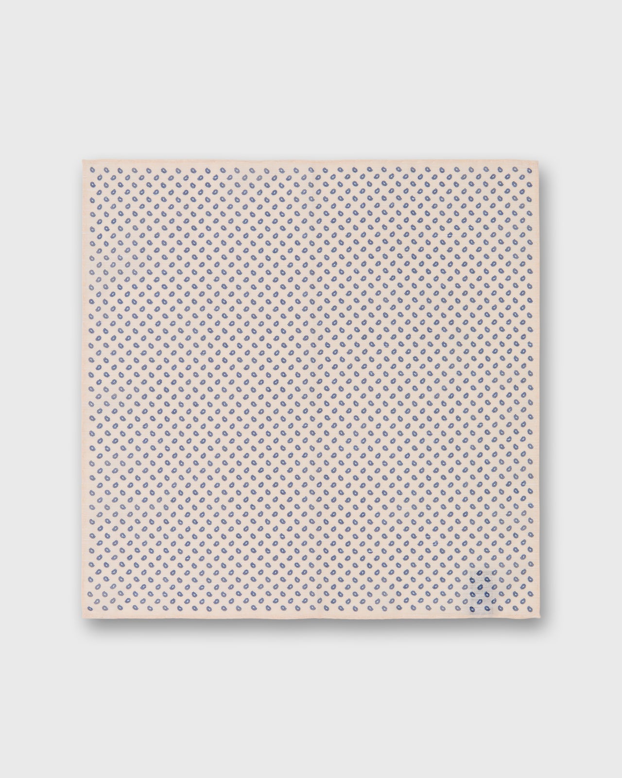 Hand-Rolled Cotolino Print Pocket Square in Bone/Navy Mini Paisley
