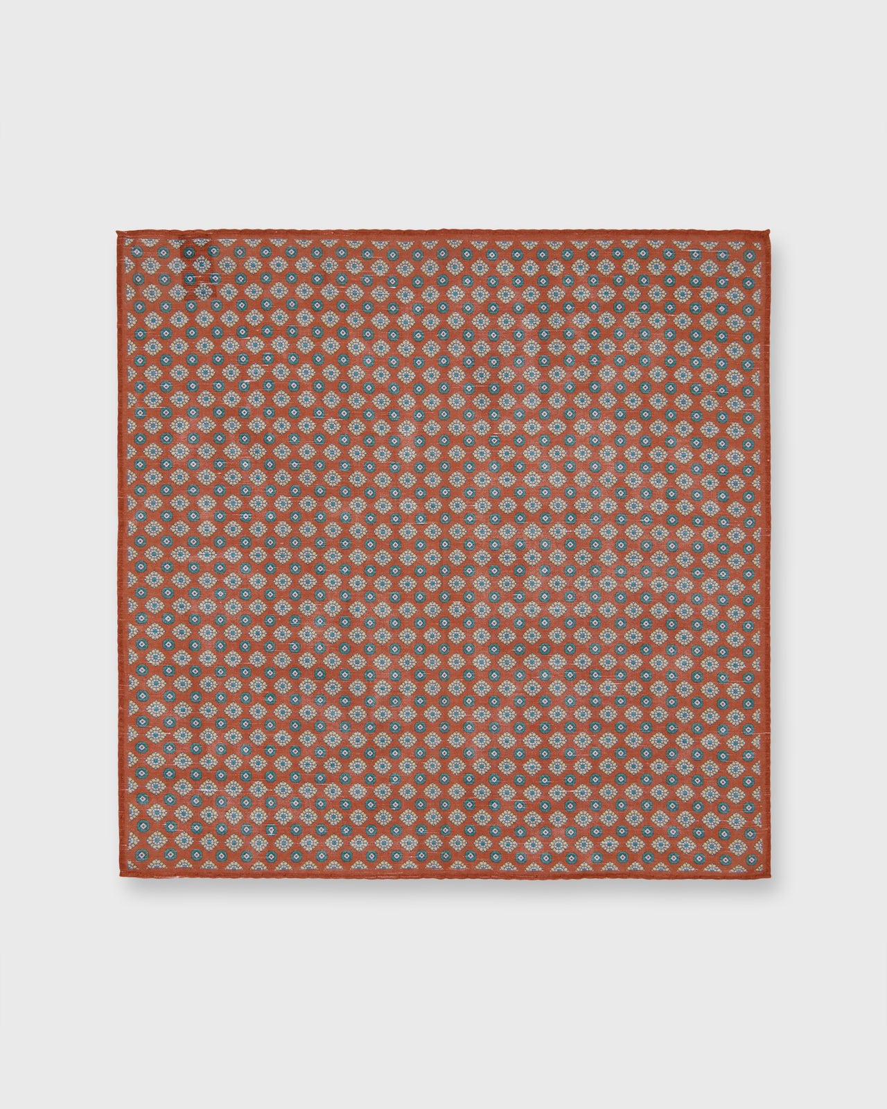 Hand-Rolled Cotolino Print Pocket Square in Umber/Yellow/Green Foulard