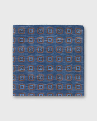 Hand-Rolled Cotolino Print Pocket Square in Navy/Umber/Sky Medallion