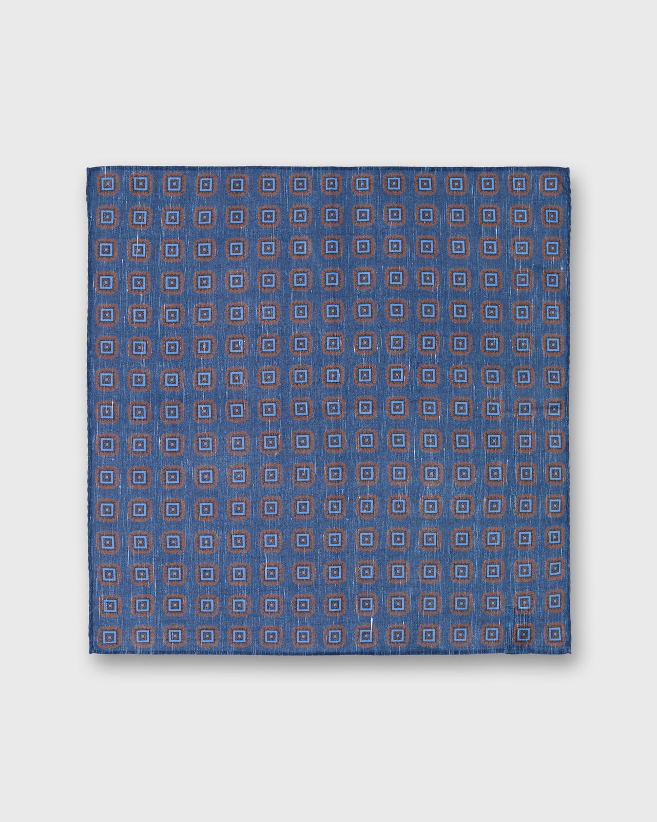 Hand-Rolled Cotolino Print Pocket Square in Navy/Umber/Sky Medallion