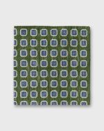 Load image into Gallery viewer, Hand-Rolled Cotolino Print Pocket Square in Sea Moss/Navy/Cream Medallion
