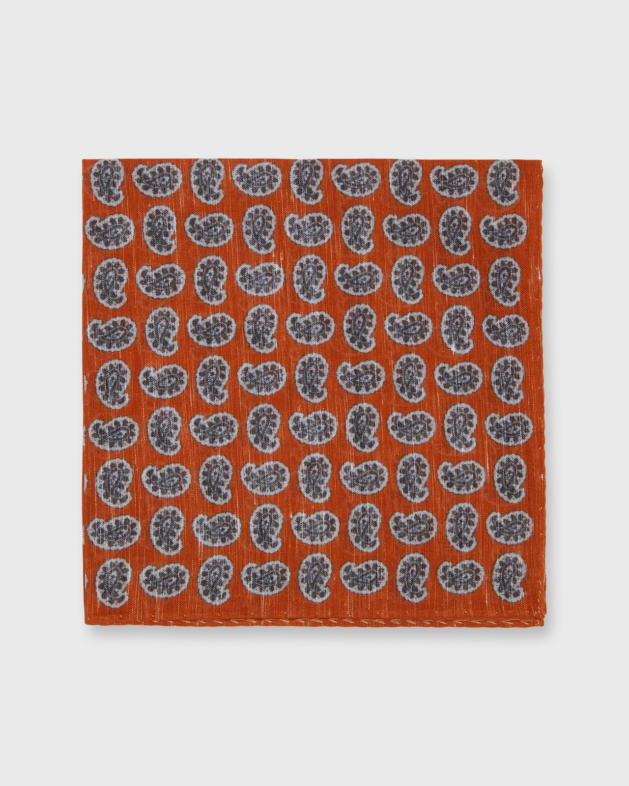 Hand-Rolled Cotolino Print Pocket Square in Orange/Brown/Cream Paisley