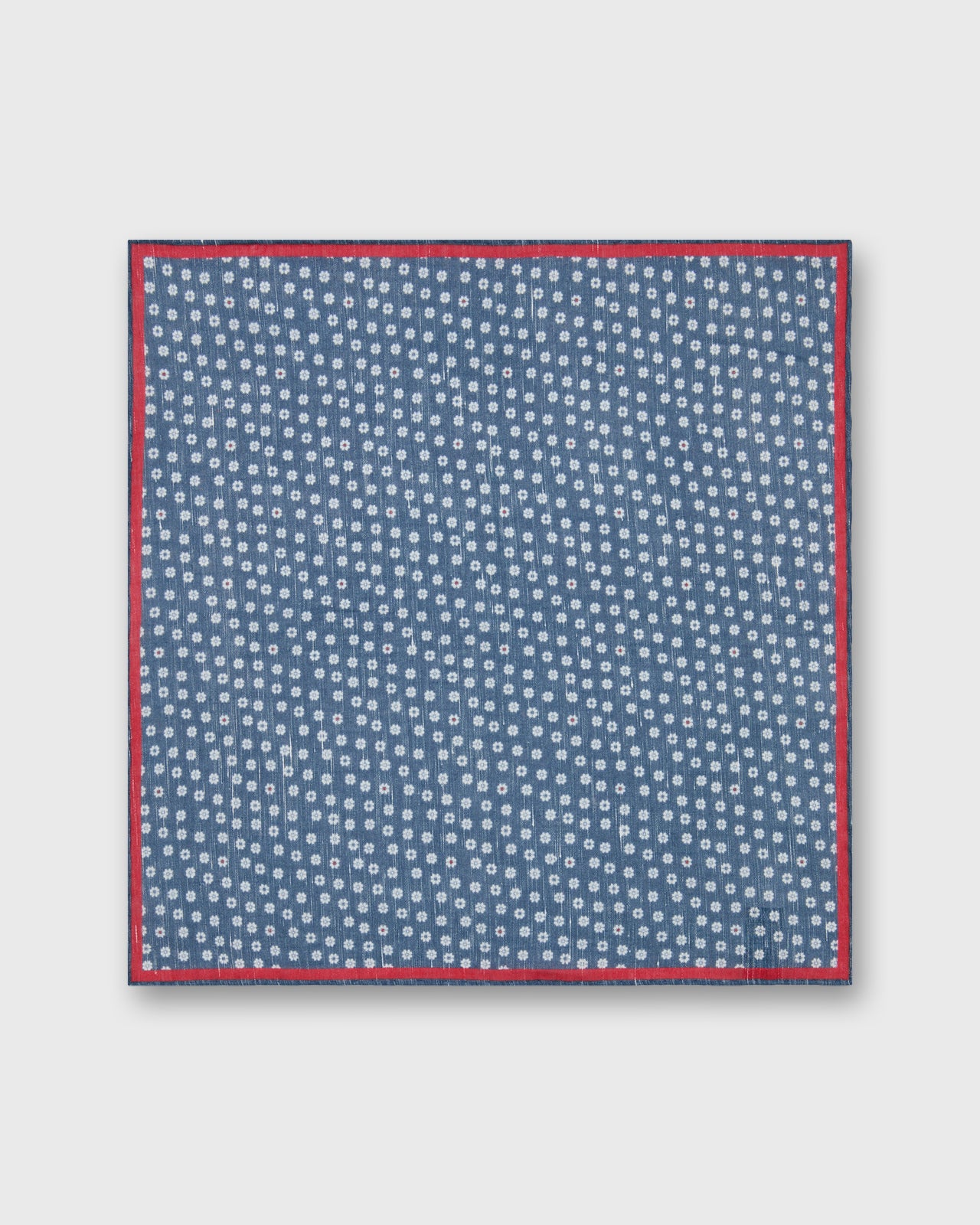 Hand-Rolled Linen/Cotton Print Pocket Square in Navy/Bone/Red Multi Flower