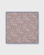 Load image into Gallery viewer, Hand-Rolled Linen/Cotton Print Pocket Square in Orange/Blue/Olive Flora
