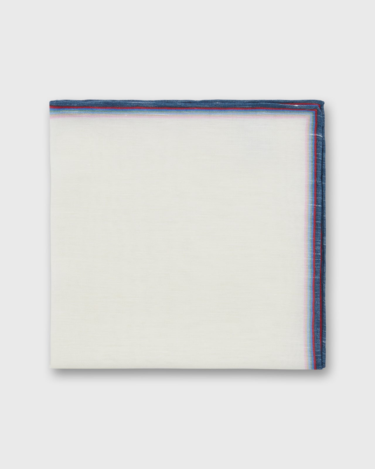 Hand-Rolled Linen/Cotton Print Pocket Square in Multi Stripe Border