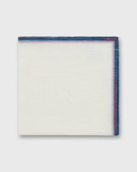 Hand-Rolled Linen/Cotton Print Pocket Square in Multi Stripe Border