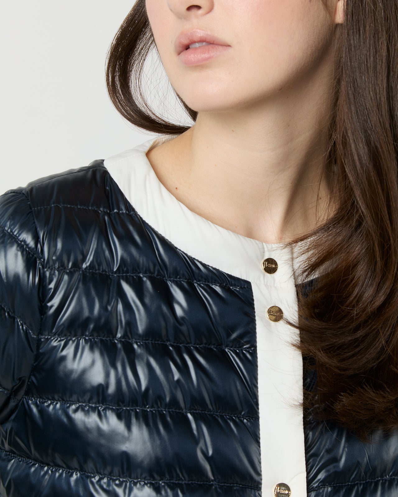 Short Jacket with Matte Trim in Navy