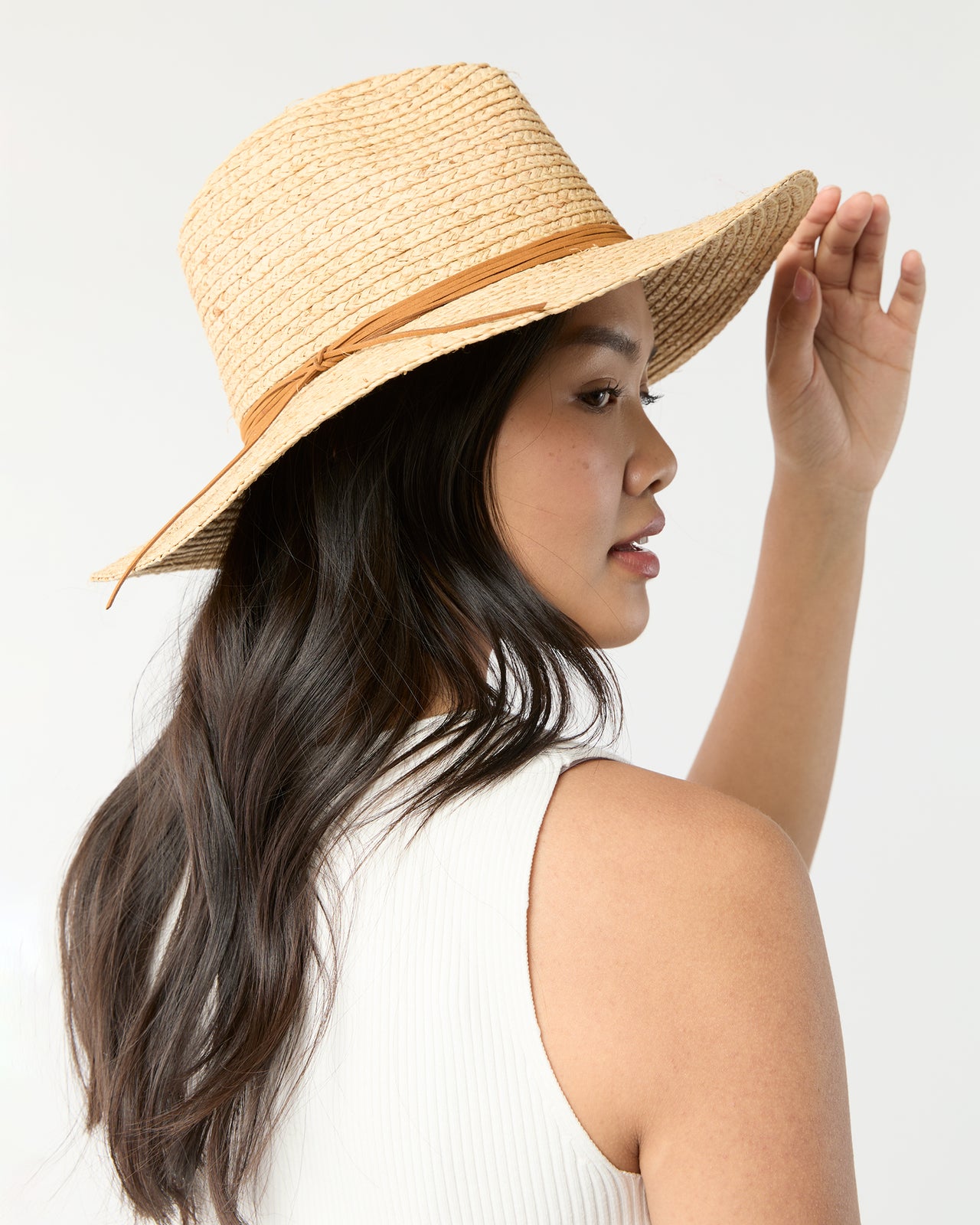Raffia Braid Continental Hat in Natural/Tobacco