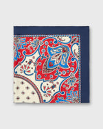 Load image into Gallery viewer, Large Hand-Rolled Silk Scarf in Blue/Red/Ivory Paisley
