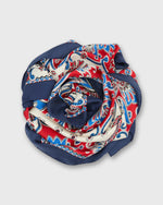 Load image into Gallery viewer, Large Hand-Rolled Silk Scarf in Blue/Red/Ivory Paisley
