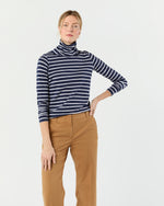 Load image into Gallery viewer, Turtleneck Tee in Navy/White Stripe Jersey
