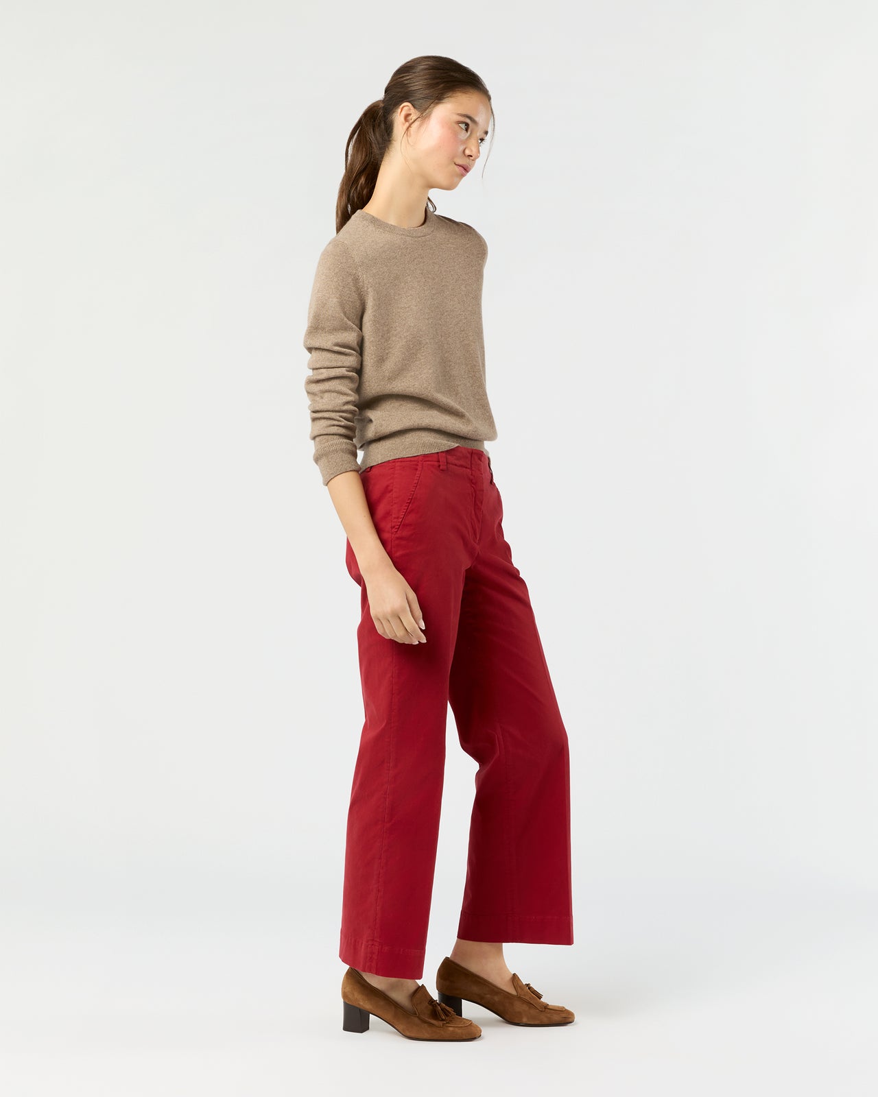 Frankie Cropped Pant in Red Stretch Twill