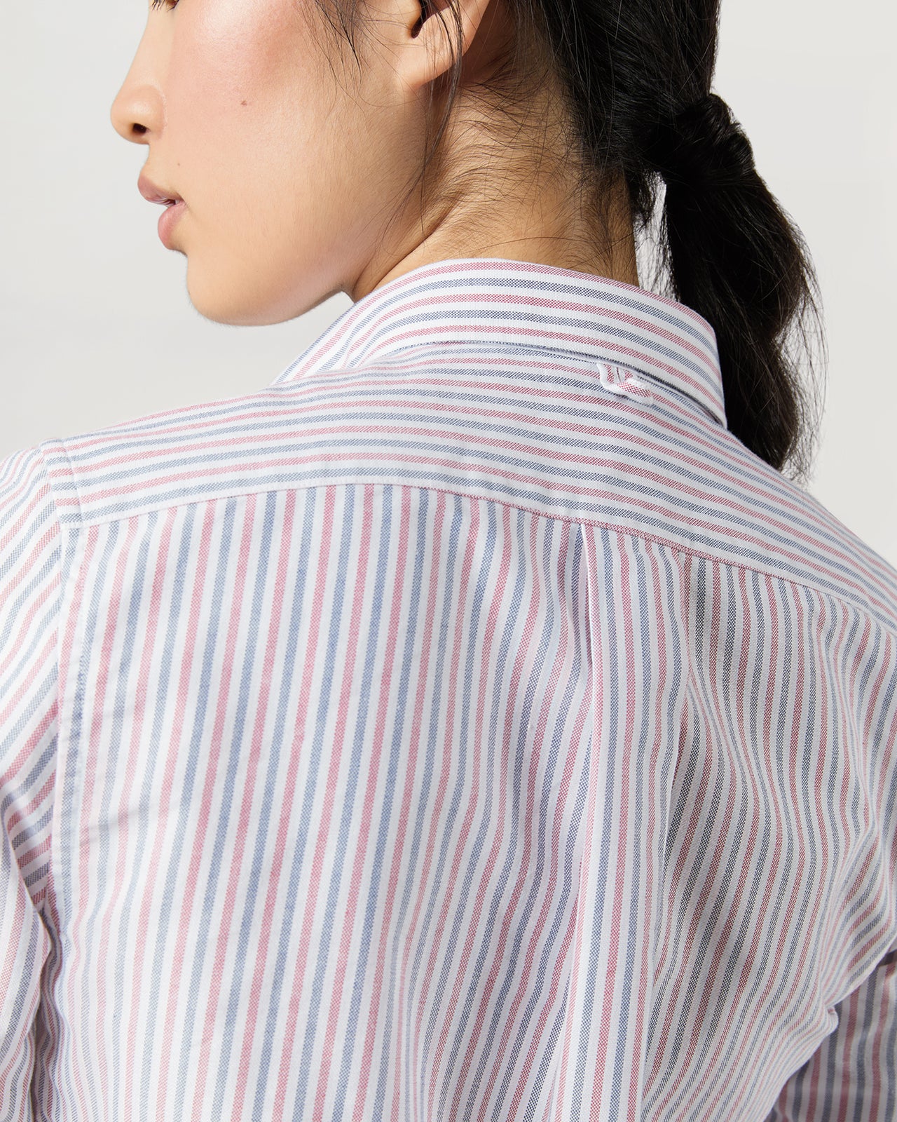 Schoolgirl Shirt in Blue/Red Multi Stripe Oxford