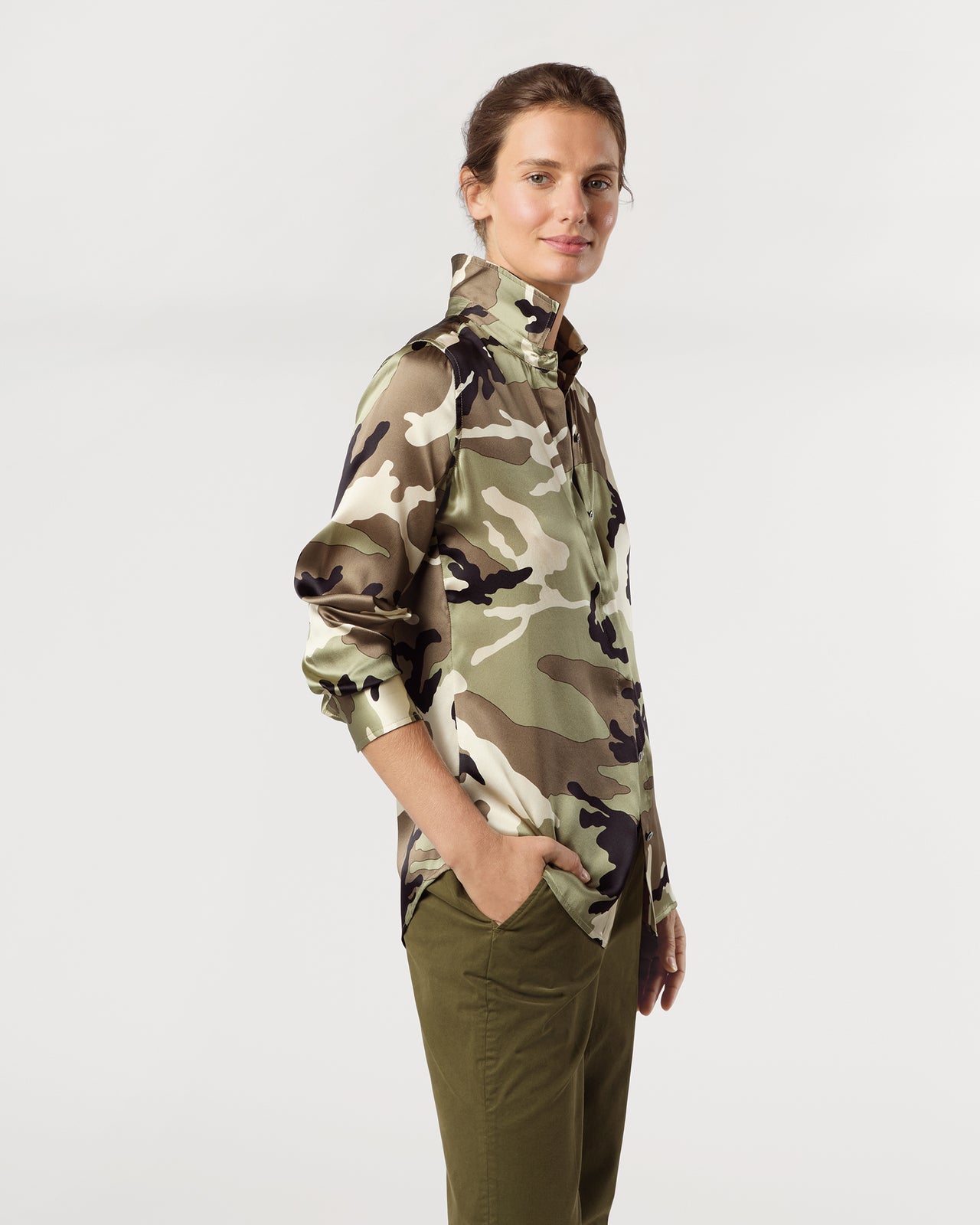 Classic Blouse in Camo Silk Charmeuse
