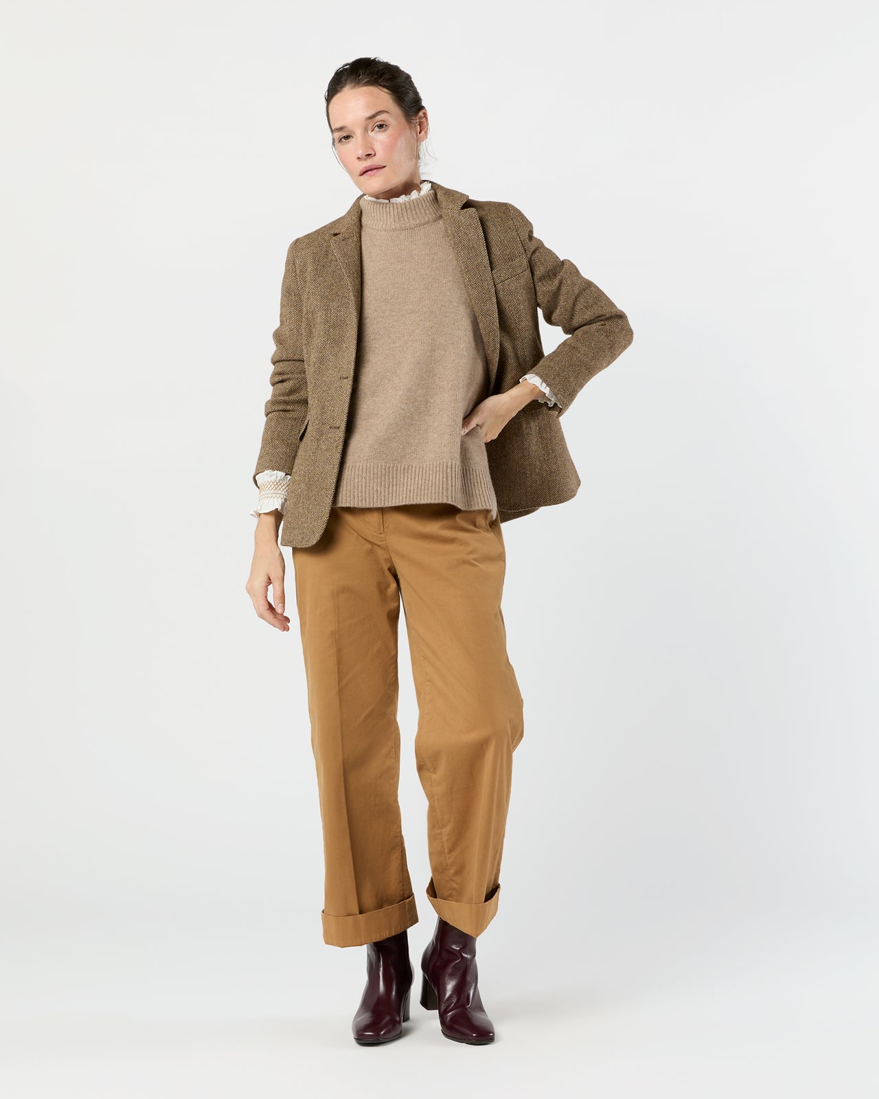 Moira Blazer in Tobacco/Coffee Small Herringbone Tweed