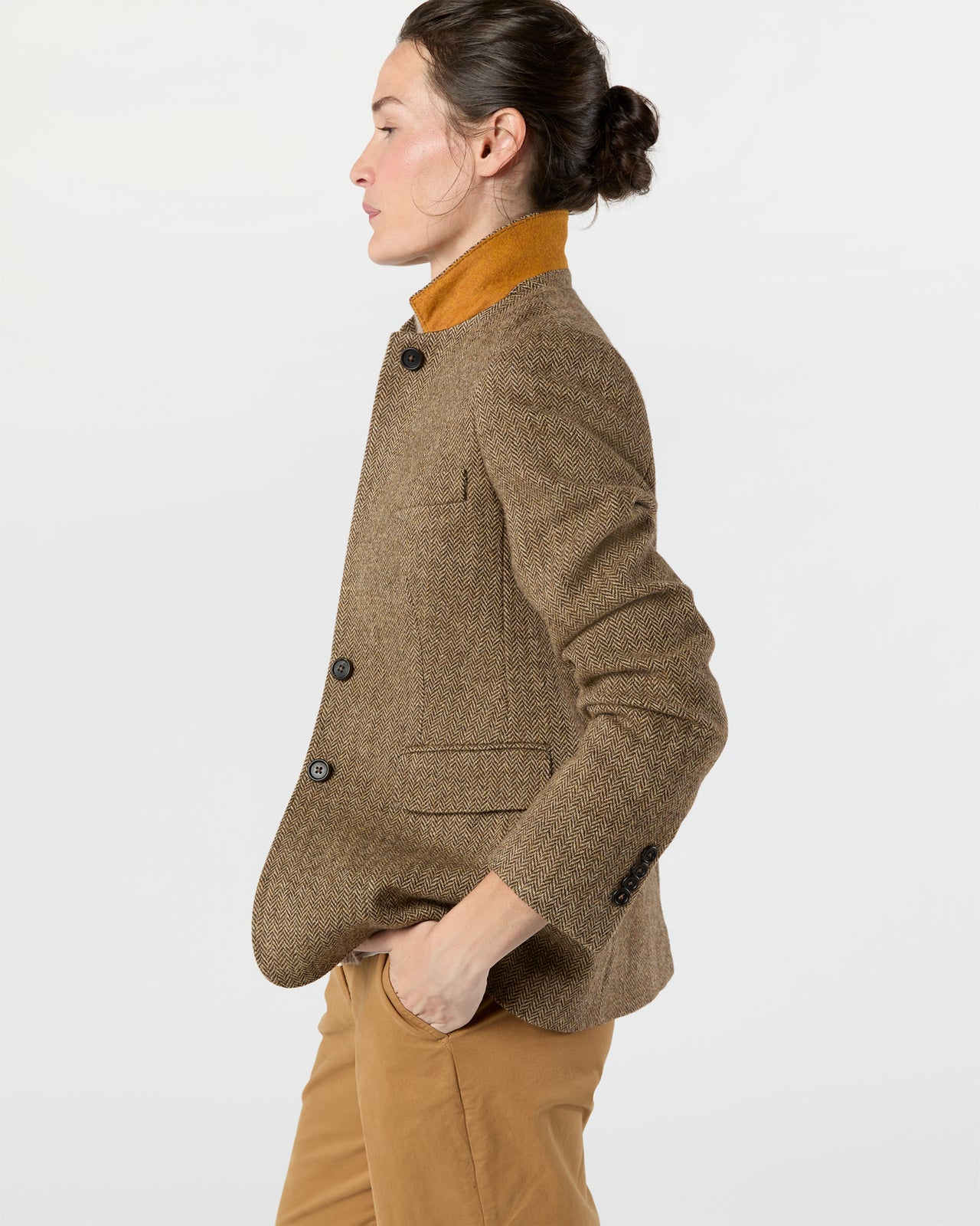 Moira Blazer in Tobacco/Coffee Small Herringbone Tweed