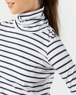 Load image into Gallery viewer, Turtleneck Tee in White/Navy Stripe Jersey
