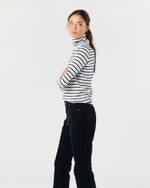 Load image into Gallery viewer, Turtleneck Tee in White/Navy Stripe Jersey
